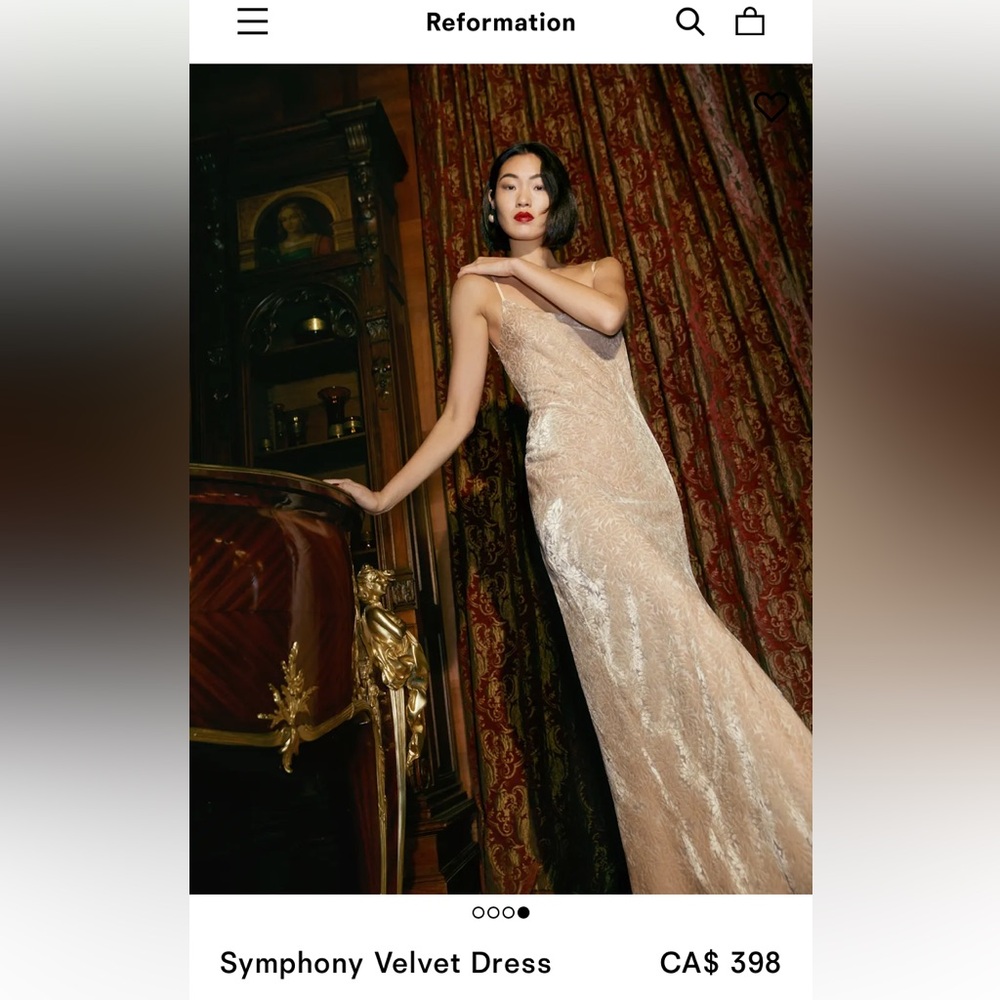 Reformation Symphony Velvet One-Shoulder Dress in Champagne - Picture 4 of 5